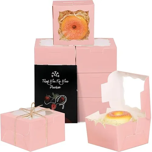 Vista 13 de qiqee Cajas de panadería negras con ventana de 4 x 4 x 2.5 pulgadas, 100 paquetes de mini cajas de galletas para macarrones, cajas de pastelería