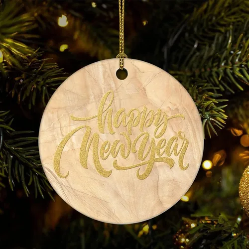Vista 17 de Two-Side Printed Happy Holiday Ceramic Christmas Ornament, Novelty for Family Friends Kids, Marble Printed Christmas Keepsake Pendants
