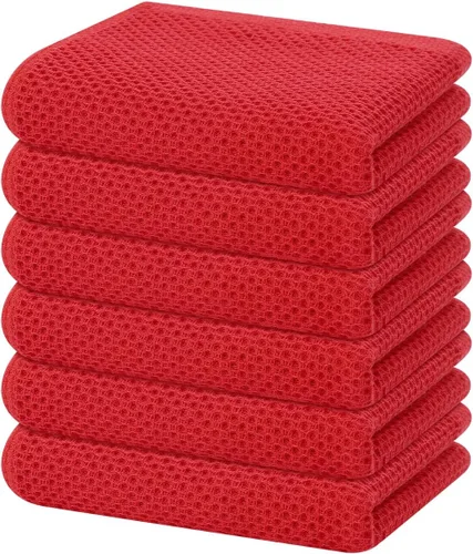 Vista 341 de Homaxy Paños de cocina de 100% algodón con tejido de gofre, ultra suaves, absorbentes, de secado rápido, 12 x 12 pulgadas, paquete de 6, amarillo