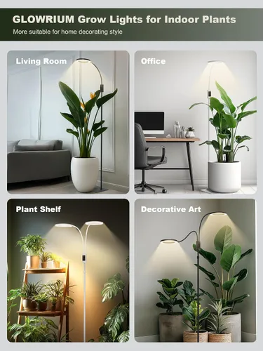 Vista 8 de GLOWRIUM Luces de cultivo inteligentes para plantas de interior, luces de espectro completo de 48 W con aplicación Bluetooth, altura ajustable de 47