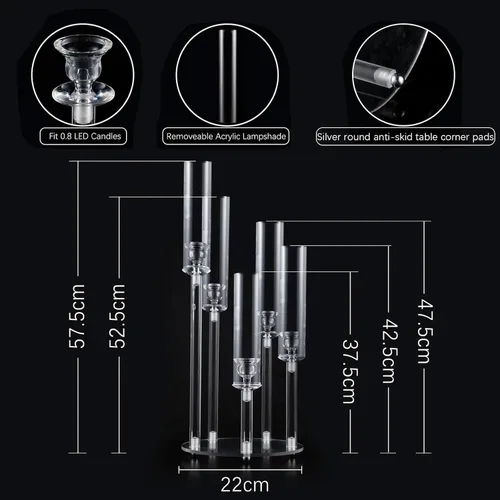 Vista 4 de Centro de mesa de candelabro acrílico para mesa, 5 brazos, candelabros transparentes, soportes para centro de mesa de boda, para fiesta, baby