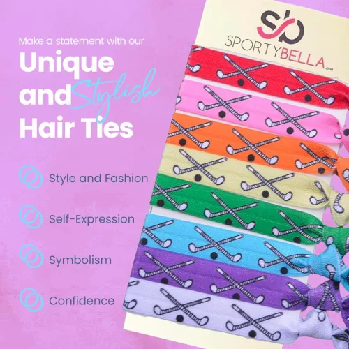 Vista 2 de SPORTYBELLA - Lazos para el cabello de hockey sobre césped, accesorios para el cabello multicolor para niñas, elásticos para el cabello sin arrugas