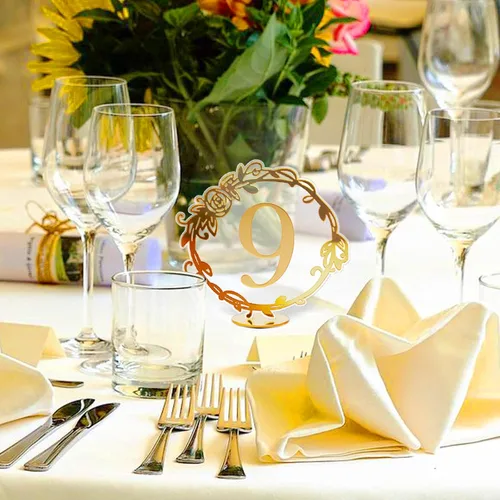 Vista 8 de Elegantes números de mesa de espejo - Números de mesa de recepción de boda de acrílico con soportes de encaje por Rely2016
