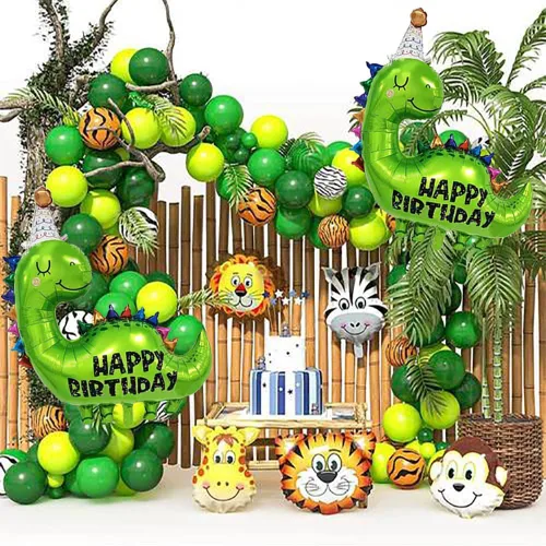 Vista 8 de Globos grandes de dinosaurio verdes, 2 piezas de 35 pulgadas, globo de cumpleaños de dinosaurio