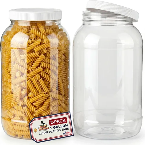 Vista 7 de Tarro de plástico grande de 1 galón con tapa (1 unidad), apto para alimentos y hermético, contenedor de almacenamiento transparente con tapa
