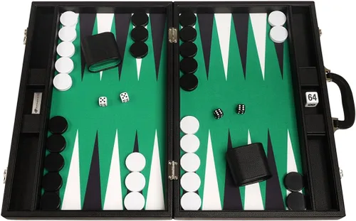 Juego de Backgammon Premium de 19 pulgadas, tamaño grande, tablero negro, superficie de juego verde, puntos blancos y negros
