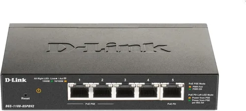 Vista 3 de D-Link Interruptor/extensor con alimentación PoE administrada inteligente Gibabit de 5 puertos 2 puertos PoE (requiere alimentación PoE) L2