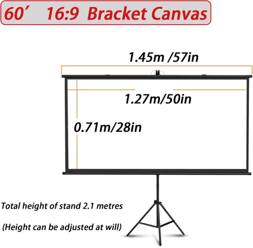 Vista 7 de Portable HD Projector Screen With Tripod Stand, Tripod Projector Screen, Adjustable Screen Height, Lightweight Carry, 60/72-inch Aspect Ratio 16:9