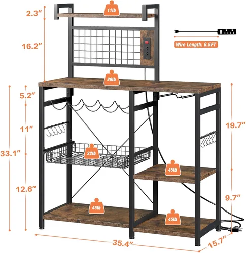 Vista 5 de EnHomee Estante para panaderos con toma de corriente, estantes para panaderos para cocinas con almacenamiento de cocina, estante para panaderos