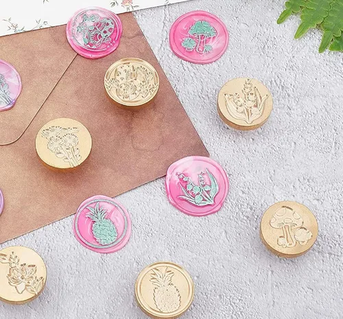 Vista 2 de CRASPIRE Sello de cera de hongo vintage con mango de madera, cabeza de latón extraíble retro para invitaciones de boda, sobres de Navidad, Acción