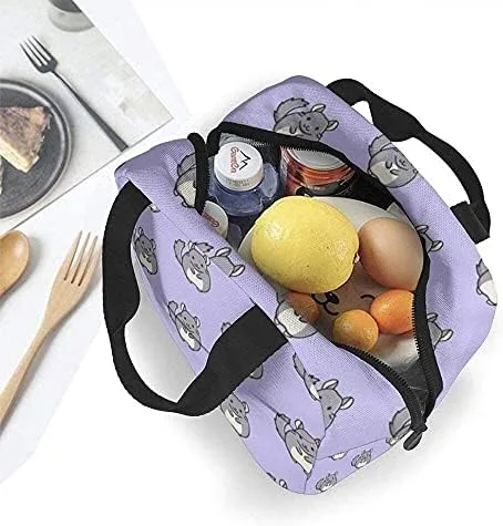 Vista 5 de Bolsa de almuerzo violeta Chinchilla lonchera bolsa aislada bolsa de mano para hombres/mujeres trabajo viaje