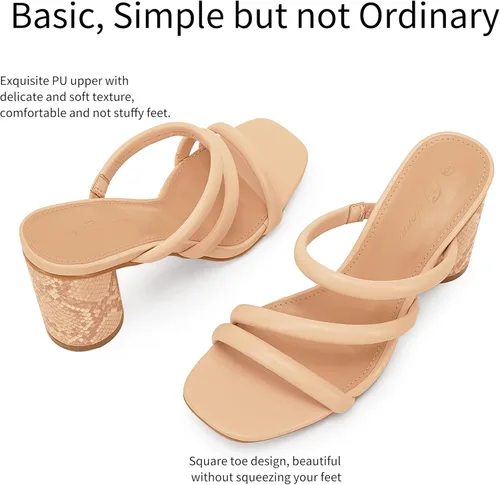 Vista 3 de Sandalias de tacón grueso para mujer, puntera abierta, sin espalda, sin cordones, zapatos de verano