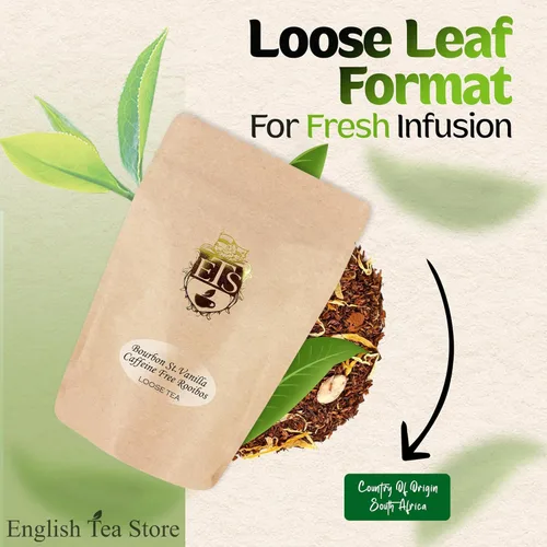 Vista 3 de English Tea Store Rooibos Té de hoja suelta sin cafeína en bolsas, Bourbon St Vanilla, 16 onzas