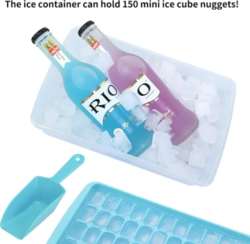 Vista 6 de Bandeja para cubitos de hielo con tapa y contenedor para congelador, bandeja de hielo de 55 pepitas de fácil liberación con tapa, recipiente