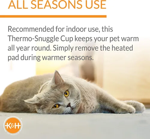 Vista 9 de K&H Pet Products Cama Calefactora para Gatos de Interior, Cama Calefactora Suave para Mascotas Thermo-Snuggle Cup Bomber para Gatos Grandes