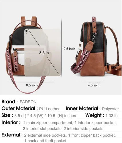 Vista 2 de FADEON Mini mochila de piel para mujer, mochilas pequeñas y bonitas de diseño, mochila de hombro de moda para damas, Mochilas Daypack