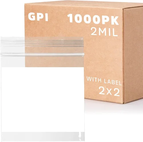 Vista 16 de GPI - Mini bolsas con cremallera de 1 x 1 pulgada, paquete de 100 bolsas de plástico transparente con cierre con cremallera con bloque blanco