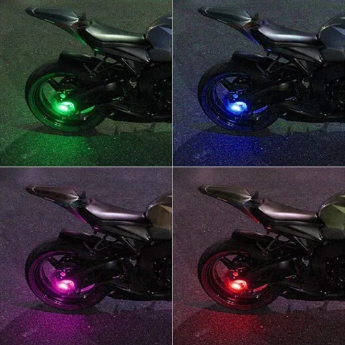 Vista 3 de Juego de 2 luces LED RGB para rueda de motocicleta con control remoto inalámbrico RF de 4 teclas, impermeable, multicolor, luz de neón