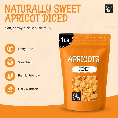 Vista 3 de Oh! Nuts Albaricoque seco – 1 libra – Frutas secas en cubitos – Sin azúcar añadido – Bocados de frutas deshidratados – Empaquetado en bolsa