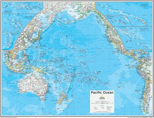National Geographic Maps: Mapa político de pared del océano Pacífico, 28 x 22 pulgadas, laminación frontal