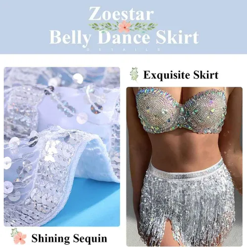 Vista 6 de Zoestar Bufanda de cadera bohemia de lentejuelas y borla para danza del vientre, para mujeres y niñas