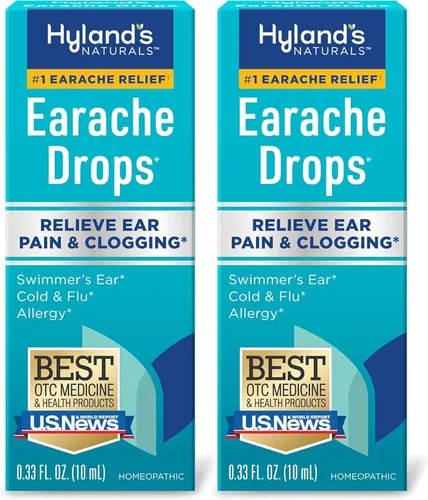 Hyland's Gotas para el dolor de oído, alivio natural del oído de nadador, resfriado y gripe, síntomas de alergia, a partir de 4 años (2 unidades)