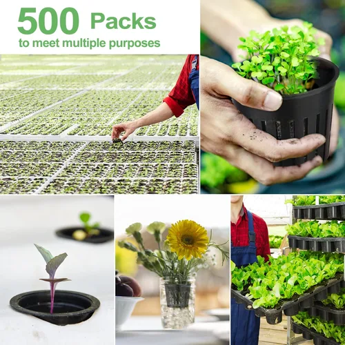 Vista 4 de Paquete de 500 macetas de red hidropónica de 2 pulgadas, copas de red de malla ranurada para sistema de cultivo de plantas, cestas de riego