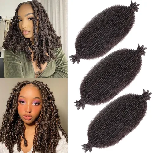 Vista 88 de Cabello de Envoltura Pre-Esponjado de 8 Pulgadas, 3 Paquetes, Cabello Afro Twist Pre-Separado Elástico para Locs, Cabello Afro Twist Negro Natural