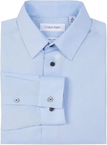 Vista 3 de Calvin Klein Camisa de vestir de manga larga para niño estilo con puños abotonados y dobladillo de cola de camisa