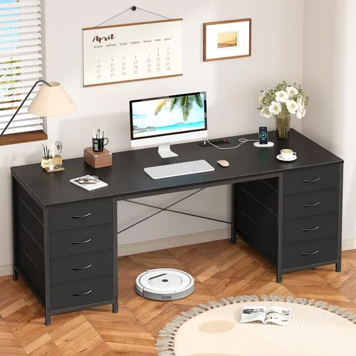Vista 14 de Escritorio para computadora de 50 pulgadas con 8 cajones, escritorio para oficina en casa con tomas de corriente, escritorio de trabajo, estudio
