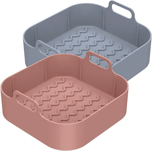 Vista 8 de Paquete de 2 ollas de silicona para freidora de aire con asa, forro reutilizable para freidora de aire, reemplazo de forros de papel pergamino