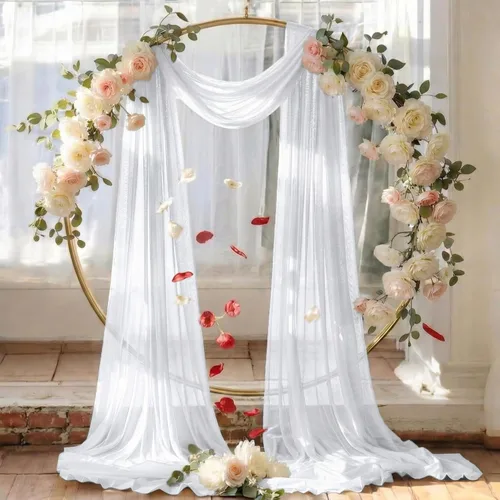 Vista 6 de MDS Paquete de 1 panel de cortina de arco de boda (30 pulgadas de ancho x 20 pies de largo) tela de gasa transparente para boda, ceremonia, Blanco