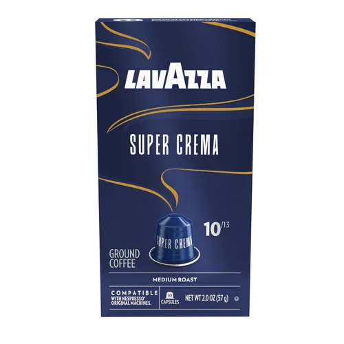 Lavazza Super Crema - Cápsulas de aluminio compatibles con máquinas originales Nespresso*, tostado medio, arábica y mezcla Robusta (10 cápsulas)