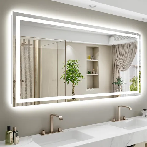 Vista 31 de Espejo de baño LED de 24x30 pulgadas con luces, espejo de tocador frontal y retroiluminado para pared de baño con 3 colores, regulable