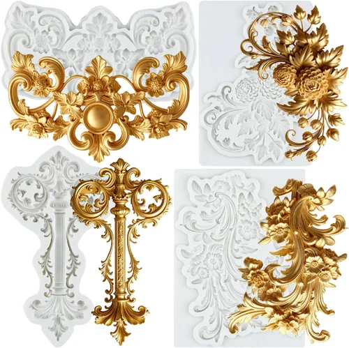 Vista 15 de Molde de silicona para fondant de encaje de estilo barroco, molde de filigrana esculpido en 3D, para decoración de pasteles, decoración de cupcakes