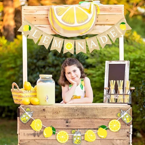 Vista 6 de VILIFEVER Cartel de arpillera de limonada para decoraciones de soporte de limonada, guirnalda de limón, decoraciones de fiesta de limón de verano