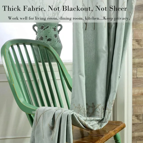 Vista 2 de Vogol - Cortinas de 2 paneles con ramas bordadas de lino sintético con ojales, cortinas para dormitorio y sala de estar, cortinas de ventana