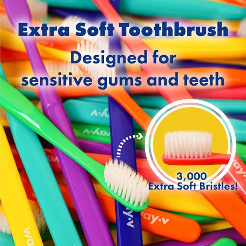 Vista 2 de WAY.V Cepillo de dientes extra suave para adultos con encías y dientes sensibles con cubiertas individuales para la cabeza, 7 cepillos de dientes