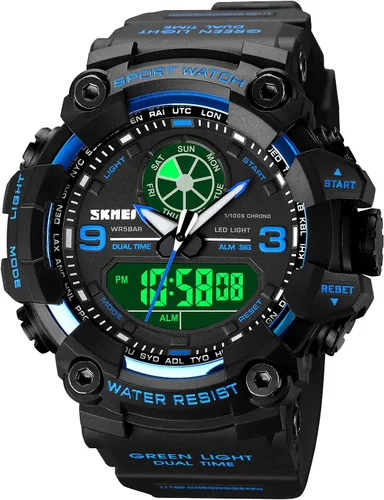 FANMIS Reloj deportivo analógico digital de doble pantalla para hombre, multifuncional, militar, 164.0 ft, impermeable, con alarma, cronómetro,
