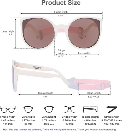 Vista 6 de COCOSAND Baby Sunglasses with Strap Polarized Flexible Retro Cat Eye Frame for Infant Toddler Newborn Girls Age 3-24 Months