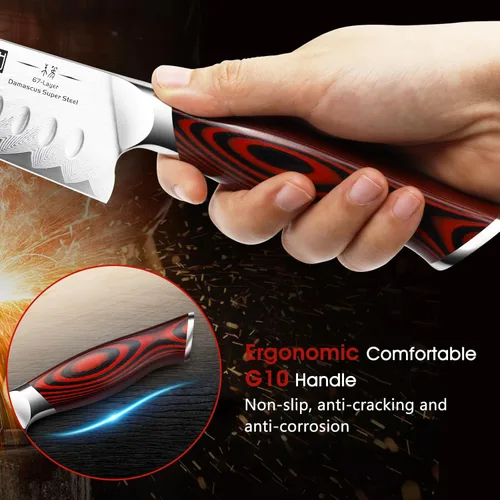 Vista 4 de HOSHANHO Cuchillo Santoku de Damasco, cuchillo de cocina profesional de 7 pulgadas, cuchillo de chef Santoku de acero súper de Damasco ultra-afilado