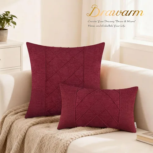 Vista 195 de BRAWARM Fundas de almohada 40x40 cm - Paquete de 2 fundas de almohada de chenilla negra, fundas de almohada de chenilla suave teñida sólida