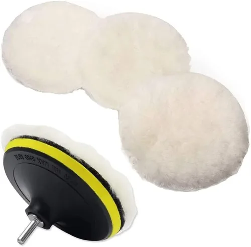 Vista 5 de IPELY 6 piezas de 12.7 cm de almohadillas de pulido de lana para taladro, rueda de pulido para taladro con adaptador de taladro M14