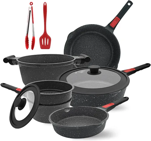 Vista 14 de AIKENBBKK Sartén antiadherente de 12 pulgadas de profundidad con tapa, sartén de 5 cuartos de galón, sartén antiadherente, compatible con todas