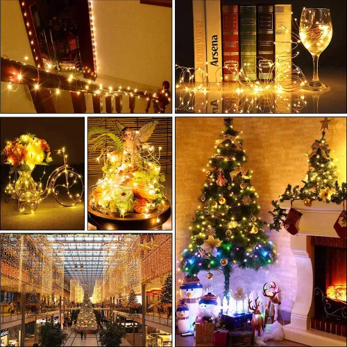 Vista 8 de MUMUXI Paquete de 24 luces de hadas con pilas, 20 luces LED impermeables de 7.2 pies, alambre plateado, luces estrelladas de luciérnaga para bodas