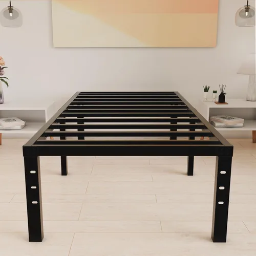 Vista 29 de Base de cama tamaño Queen de 12 pulgadas, no necesita somier, base de colchón de plataforma de metal resistente con listones de acero