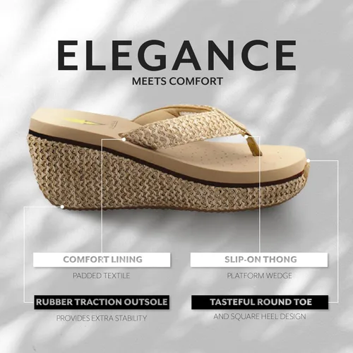 Vista 3 de Volatile Island Wedge Sandals for Women Featuring Slip-On Thong Platform Style with EVA Insole and Rubber Outsole
