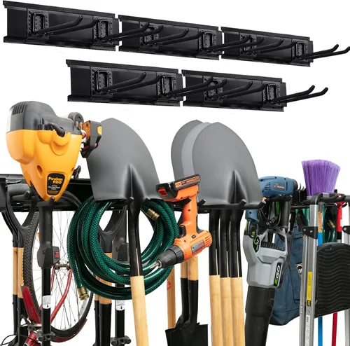 Vista 12 de TIDYME Organizador de herramientas de garaje para montaje en pared, 48 pulgadas, estante de almacenamiento resistente con ganchos ajustables
