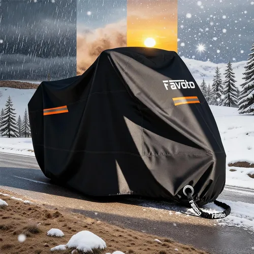 Vista 7 de Favoto - Funda impermeable para motocicleta, universal, duradera, reflectante, protección para cualquier temporada, con orificios de seguridad