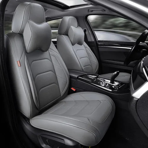 Vista 18 de TIEHESYT - Par de fundas de asiento delantero de automóvil, 2 cojines de cuero de napa transpirable, ajuste universal para la mayoría